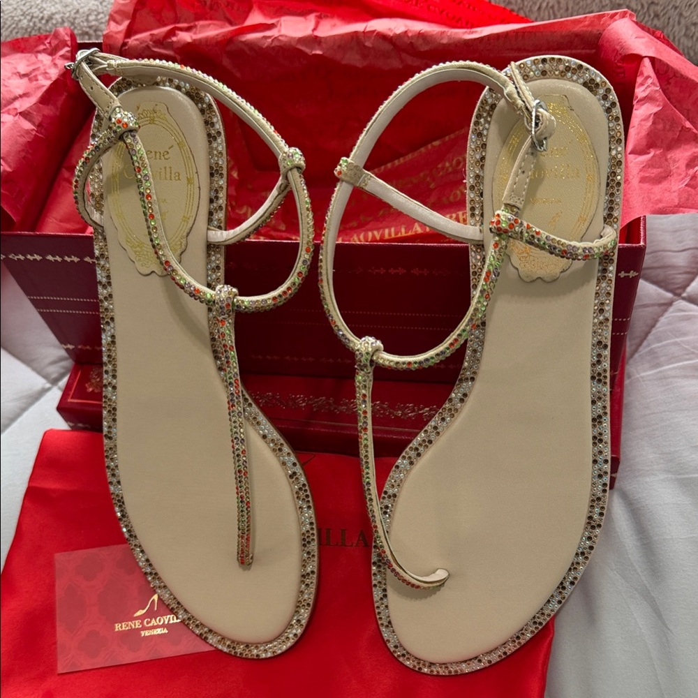 Rene Caovilla Multicolor Rhinestones Strappy Sandals EU40